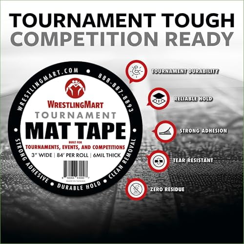 WrestlingMart Tournament Mat Tape Roll Clear Strong Adhesive Wrestling Mat Tape Built for Wrestling Tournaments, Competition and Various Athletic Events (Tournament Tape, 24, Rol