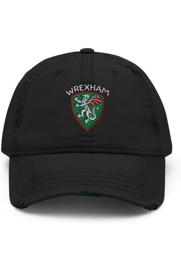 Wrexham Afc Minimalist Dragon Design Embroidered Distressed Dad Hat Soccer Football Cap Unisex