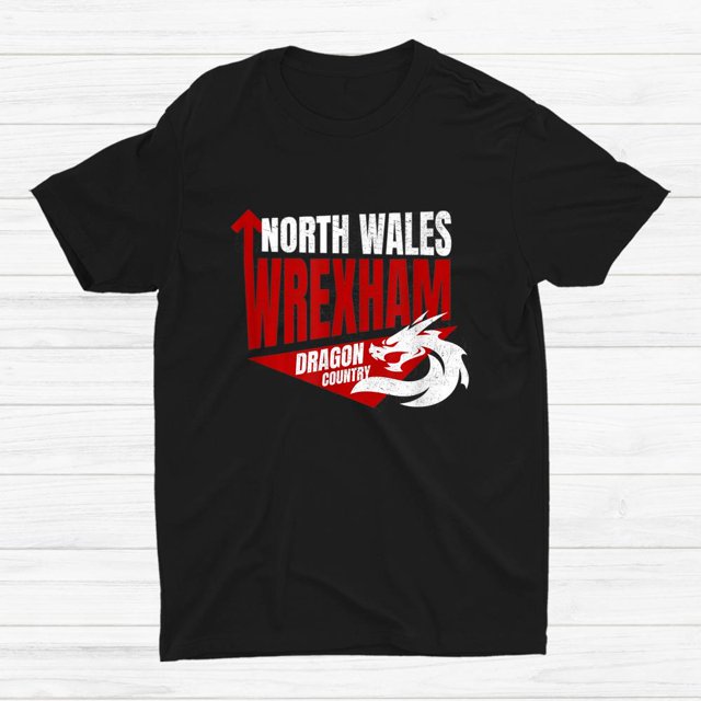 Wrexham Wales Dragon Welsh Shirt Gift Black Size up to 4XL