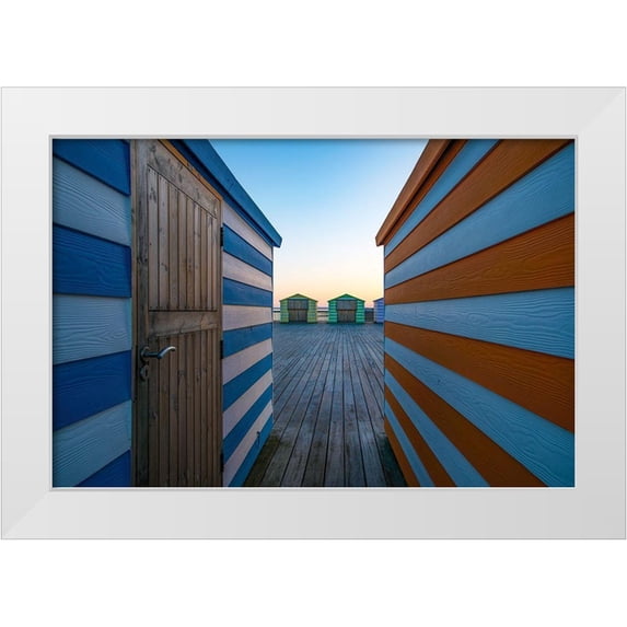 Wride, Linda 32x23 White Modern Wood Framed Museum Art Print Titled - Beach Huts On The Pier