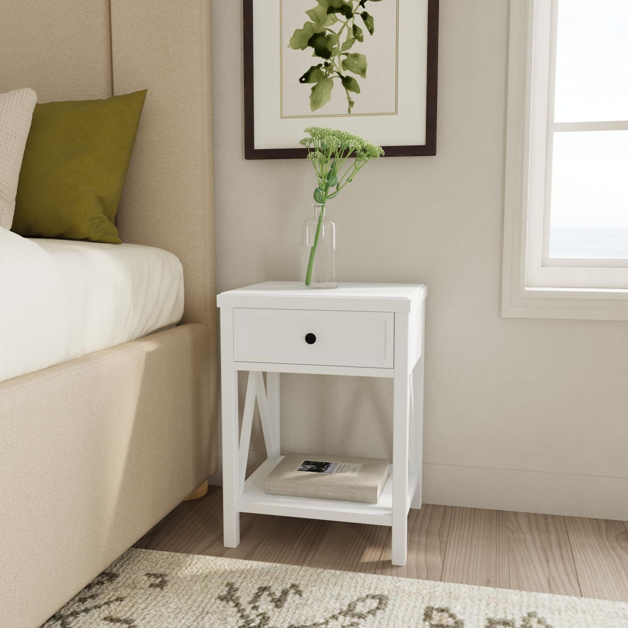 Bedside table popular with drawers, white finish