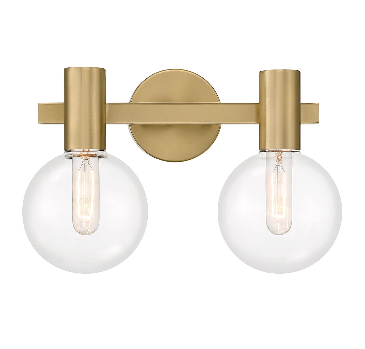 Warm Brass 2-Light Bathroom Vanity with Clear Glass Shades
