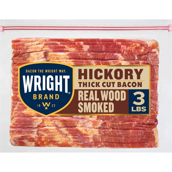 Wright Brand Hickory Real Wood Smoked Thick Cut Sliced Bacon, 48 oz