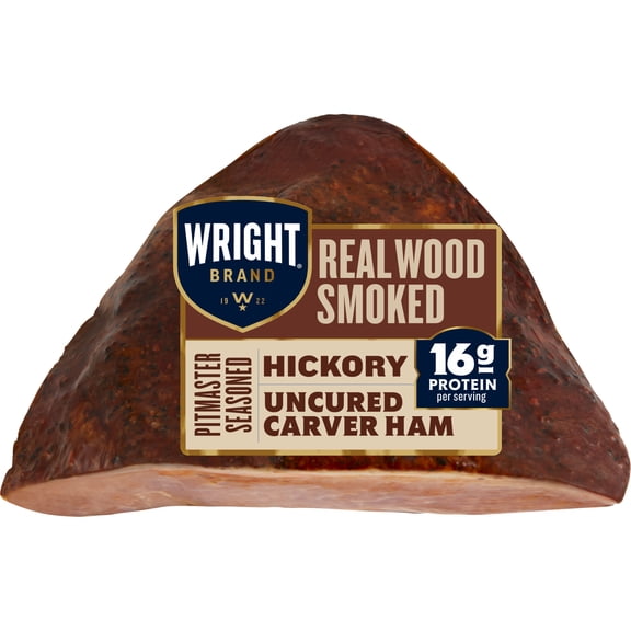 Wright Brand Hickory Smoked Pitmaster Seasoned Uncured Boneless Carver Ham, Fully Cooked, Variable Weight, 2.0 - 4.0 Pounds