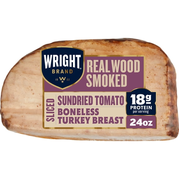 Wright Brand Real Wood Smoked Sundried Tomato Boneless Turkey Breast, Fully Cooked, Sliced, 24 oz