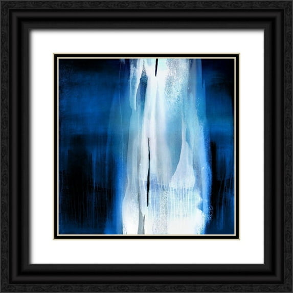 Wright, Christine 12x12 Black Ornate Wood Framed with Double Matting Museum Art Print Titled - Free Fall Indigo Blue I
