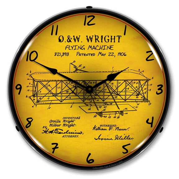 Collectable Sign and Clock Wright Flyer 1906 Patent LED Lighted Premium Wall Clock