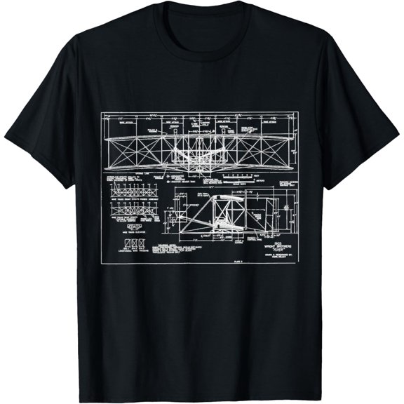 Wright Flyer, Wright Brothers Airplane Blueprint T-Shirt T-Shirtmen and women can wear, black, white, gifts.S,M,L,XL,2XL,3XL,2639XL