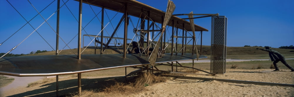 Wright Flyer sculpture at Wright Brothers National Memorial Kill Devil Hills Kitty Hawk Outer Banks North Carolina USA Canvas Art - Panoramic Images (36 x 12)