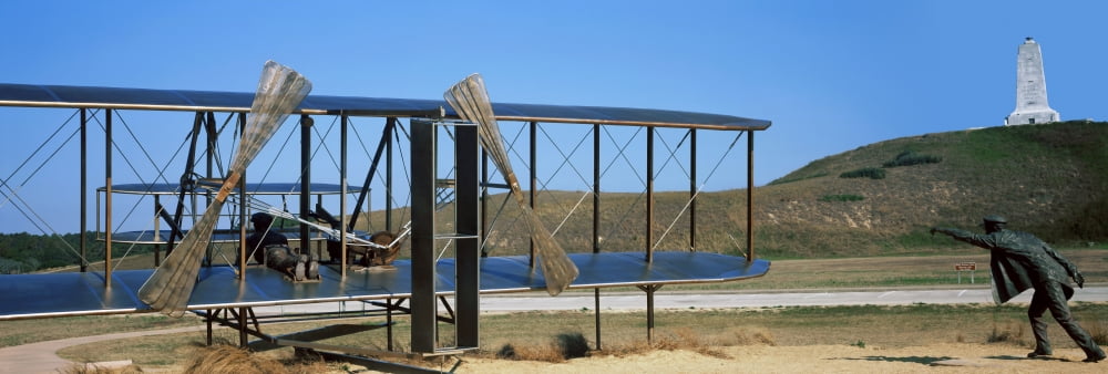 Wright Flyer sculpture at Wright Brothers National Memorial Kill Devil Hills Kitty Hawk Outer Banks North Carolina USA Canvas Art - Panoramic Images (36 x 12)