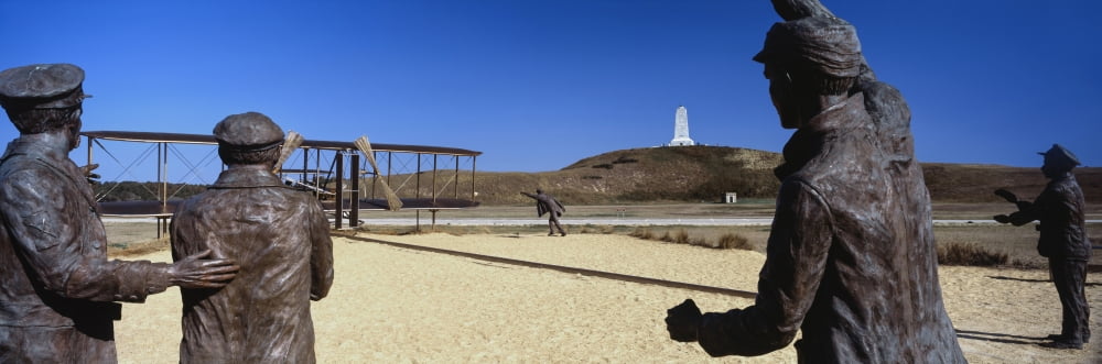 Wright Flyer sculpture at Wright Brothers National Memorial Kill Devil Hills Kitty Hawk Outer Banks North Carolina USA Canvas Art - Panoramic Images (36 x 12)
