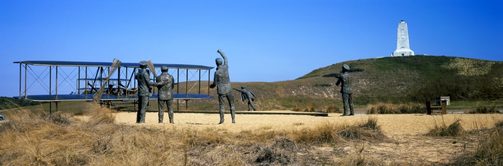 Wright Flyer sculpture at Wright Brothers National Memorial Kill Devil Hills Kitty Hawk Outer Banks North Carolina USA Canvas Art - Panoramic Images (36 x 12)