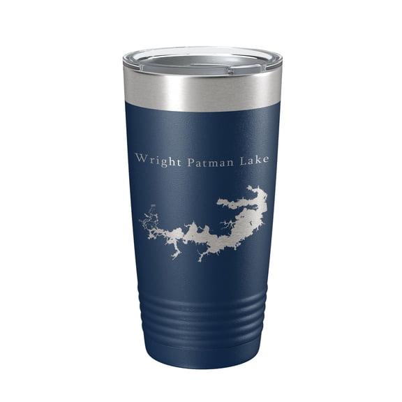 Wright Patman Lake Map Tumbler Travel Mug Insulated Laser Engraved Coffee Cup Texas 20 oz Navy Blue