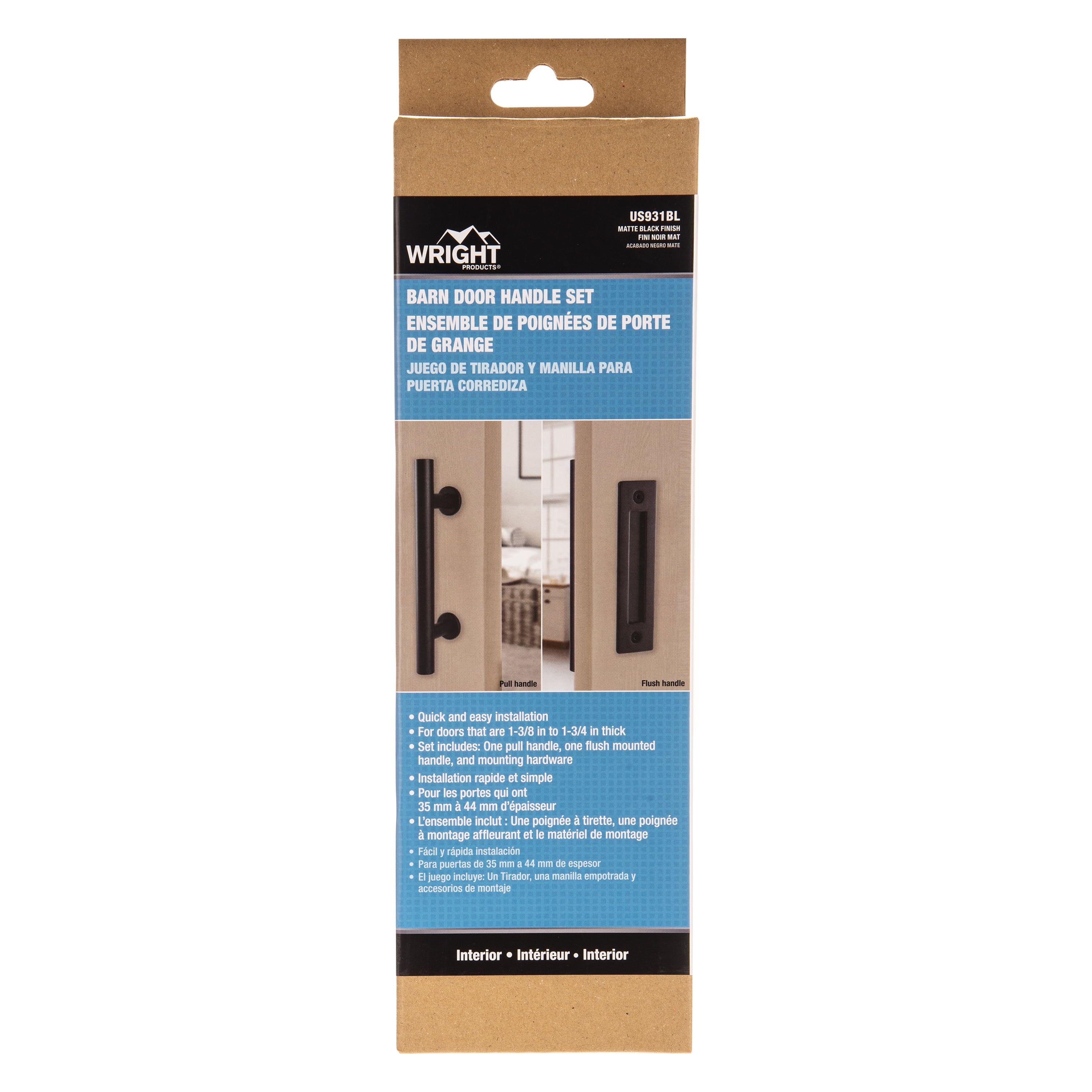 Wright Products Interior Barn Door Pull Handle Set, Matte Black