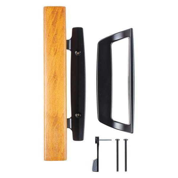 Black Mortise Sliding Patio Door Handle with Wood Pull