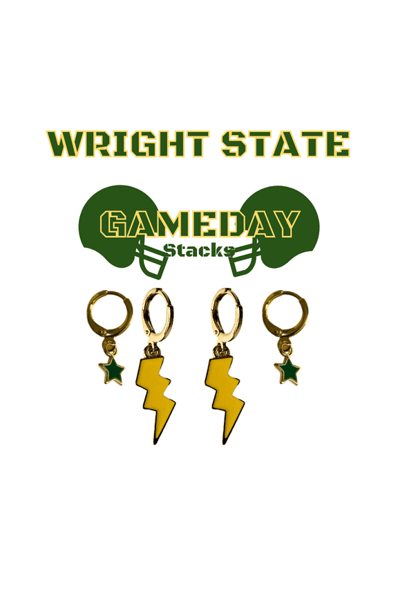 Wright State University Gameday Earring Stack For Raider Game Day golden yellow | green