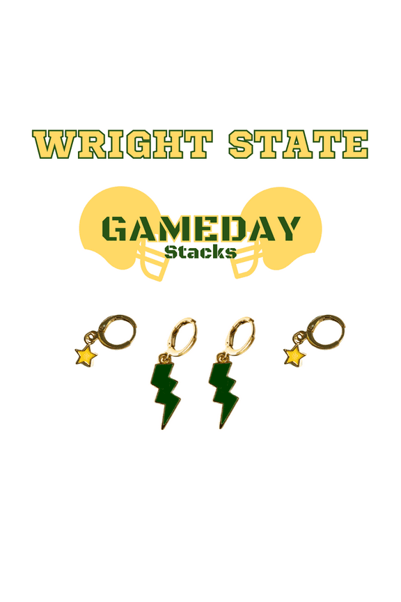 Wright State University Gameday Earring Stack For Raider Game Day green | golden yellow