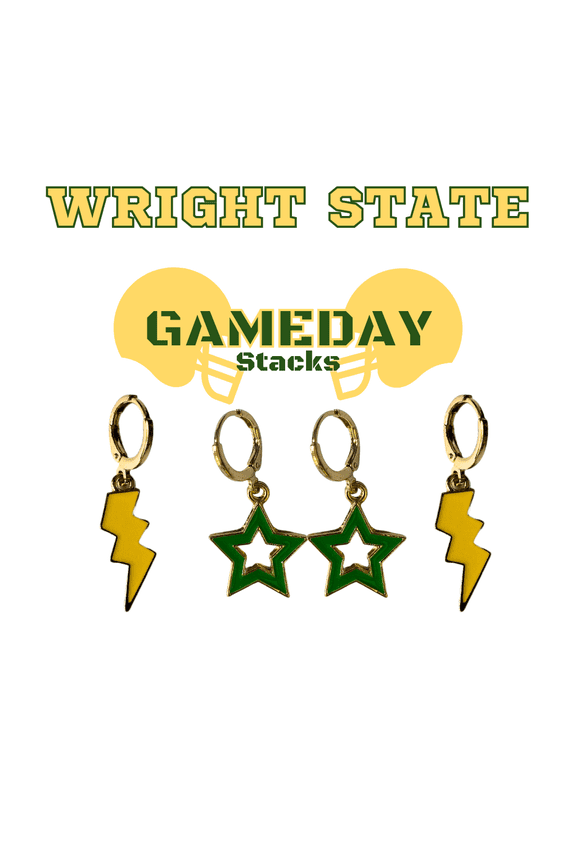 Wright State University Spirit Earring Stack For Raider Game Day golden yellow | green