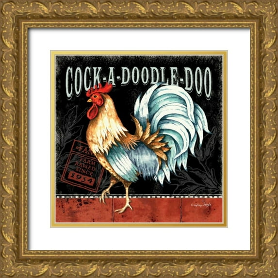 Wright, Sydney 20x20 Gold Ornate Wood Framed with Double Matting Museum Art Print Titled - Cock-a-doodle-do