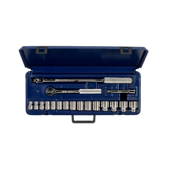 Wright Tool 423-MC 1/2" Drive 18 Piece Blow Mold Case Set - 6 Point Standard Sockets, 3/8" - 1-1/4", Ratchet, Flex Handle, 5" Extension