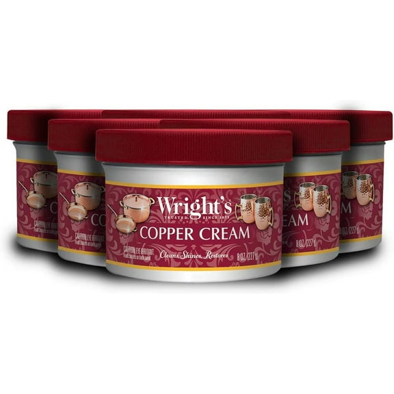 Wright's Copper and Brass Cream Cleaner - Gently Cleans and Removes Tarnish Without Scratching, 8 Ounce (Pack of 6)