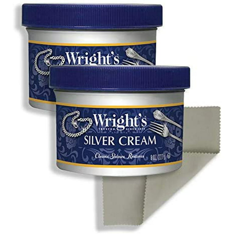 Wright's Silver Cleaner and Polish Cream - 8 Ounce 2 Pack with Polishing Cloth - Ammonia-Free - Gently Clean and Remove Tarnish Without Scratching