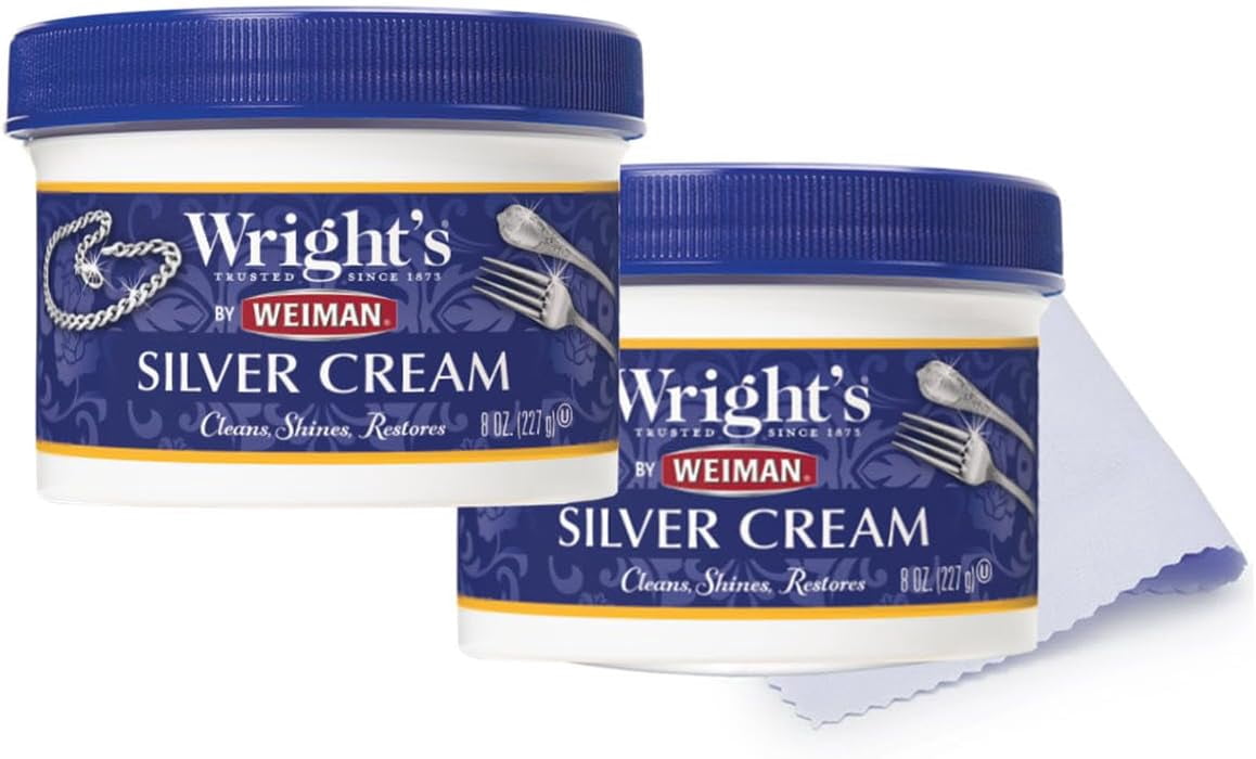 Wright's Silver Cleaner and Polish Cream - 8 Ounce 2 Pack with Polishing Cloth - Ammonia-Free - Gently Clean and Remove Tarnish without Scratching