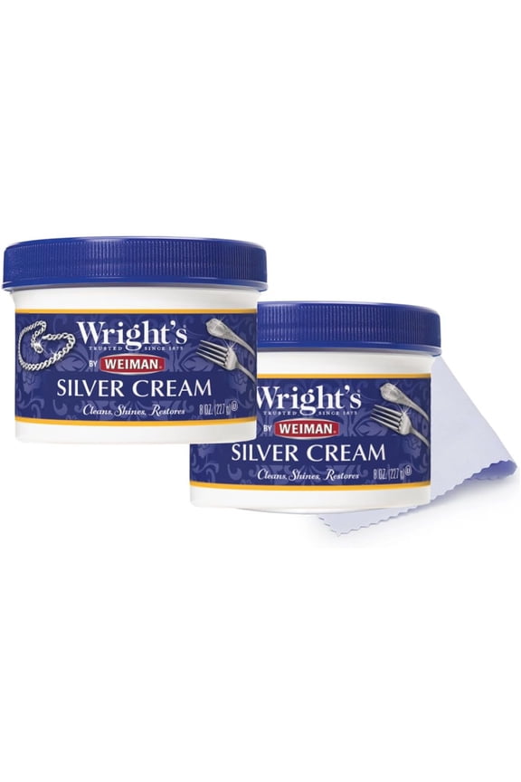 Silver Cleaner and Polish Cream - 8 Ounce 2 Pack with Polishing Cloth - Ammonia-Free - Gently Clean and Remove Tarnish without Scratching