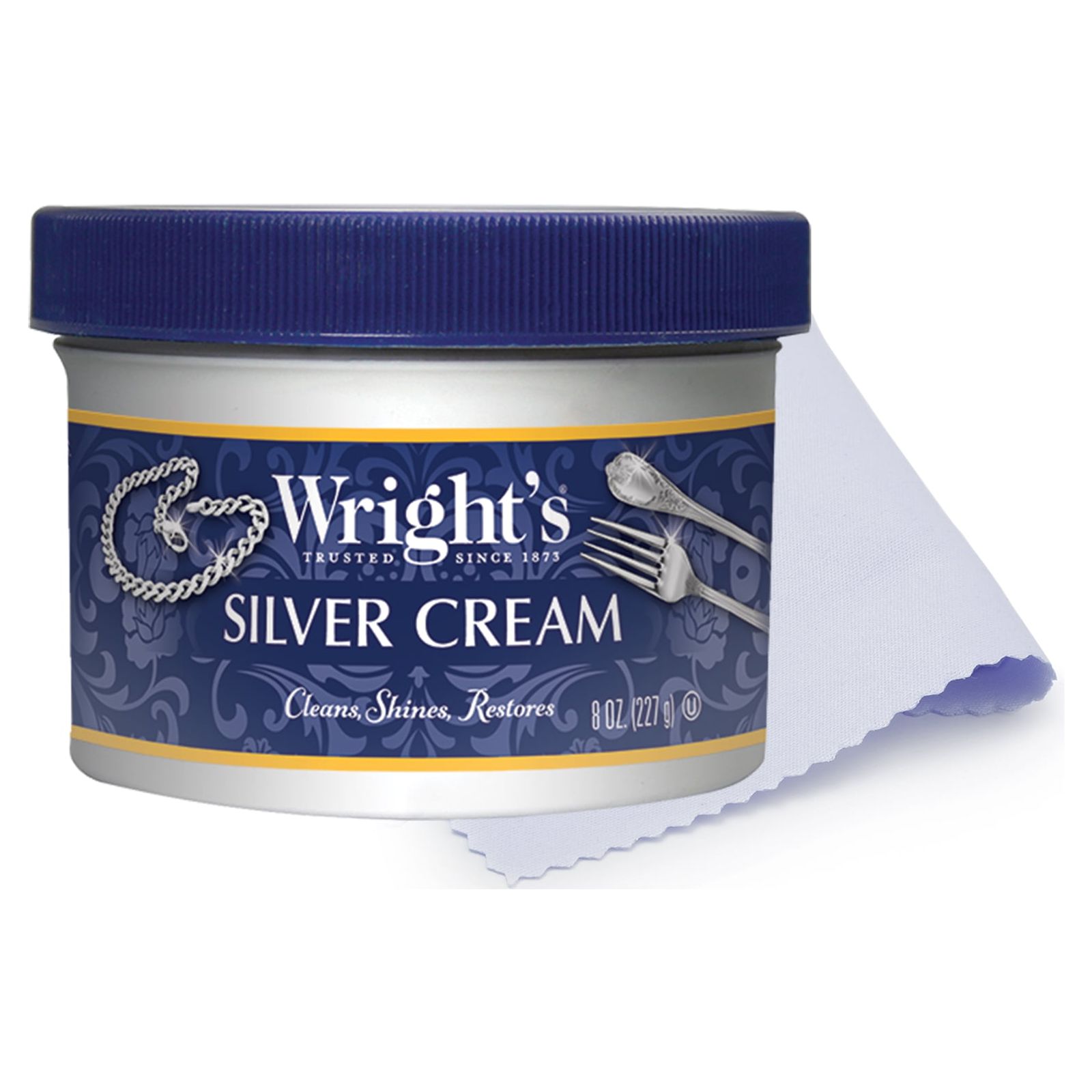 Wright's Silver Polishing Cream, 3-in-1, All-Purpose, 8 Oz, with Microfiber Cloth Included - image 1 of 7