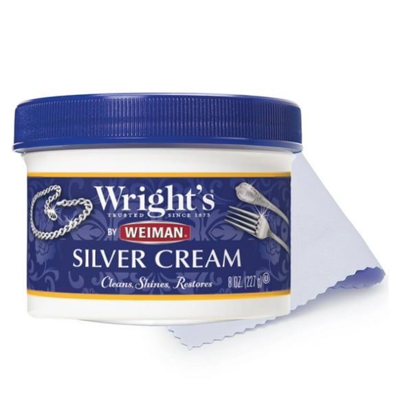 Wright's by Weiman Silver Polishing Cream, 8 Oz with Metal Polishing Cloth Included
