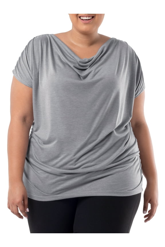 Women's Plus Size Draped Front Cowl Neck Short Sleeve Blouse Top, Size 1X-5X