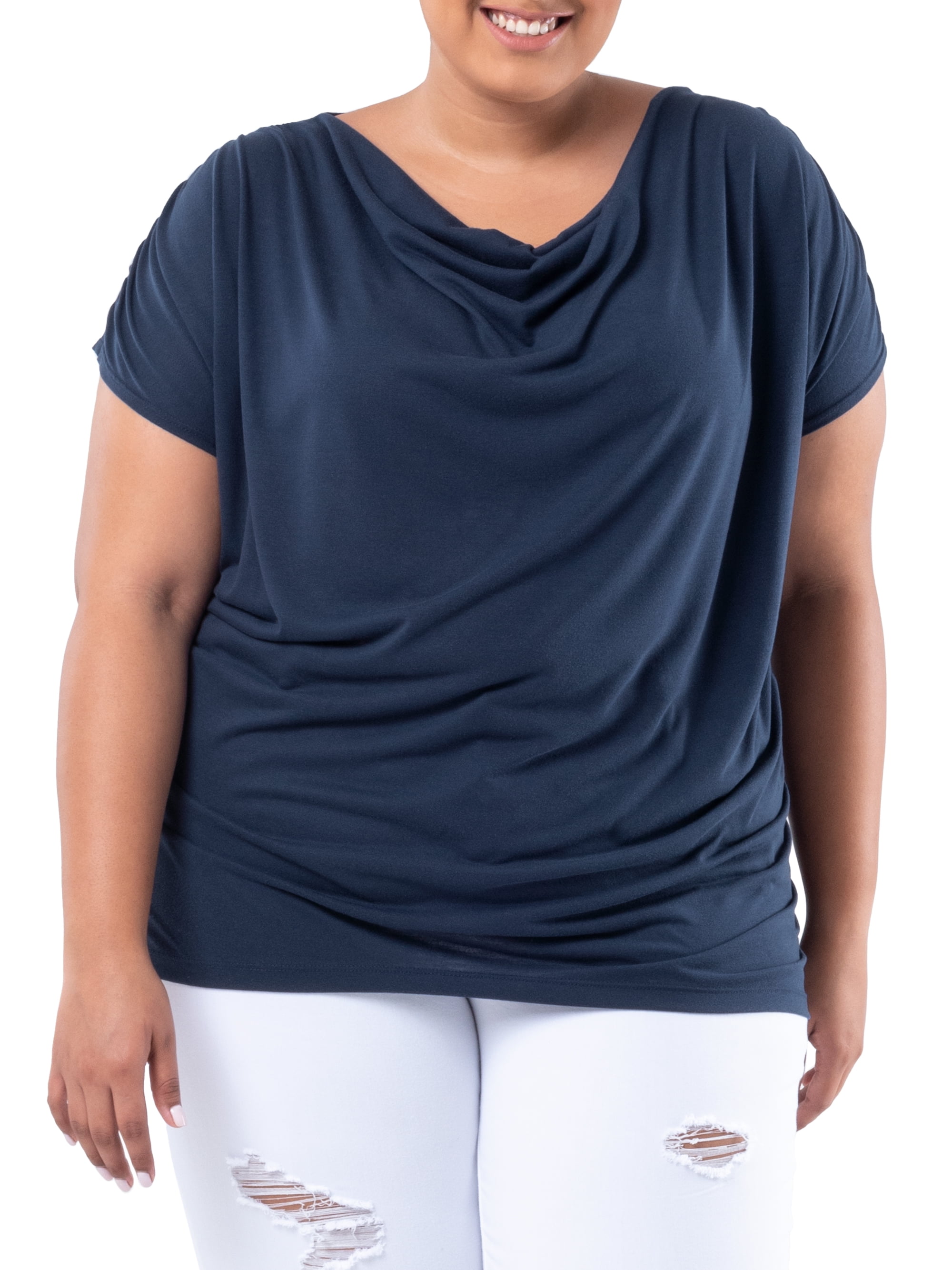 Women's Plus Long Sleeve Cowl Neck Solid Top main image 0