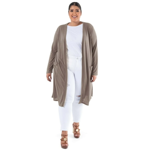 Wright's Women's Plus Size Long Sleeve Open Front Pocket Jersey Duster Cardigan, 1X-5X