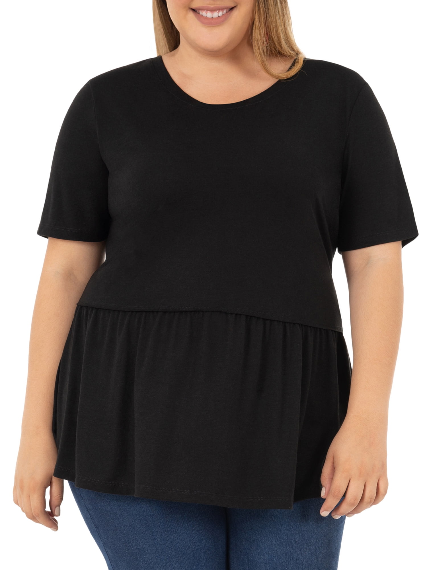 Wright's Women's Plus Size Short Sleeve Crew Neck Classic Peplum Top/Blouse, 1X-4X