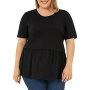 WRIGHT'S Women's Plus Size Short Sleeve Crew Neck Classic Peplum Top/Blouse, 1X-4X