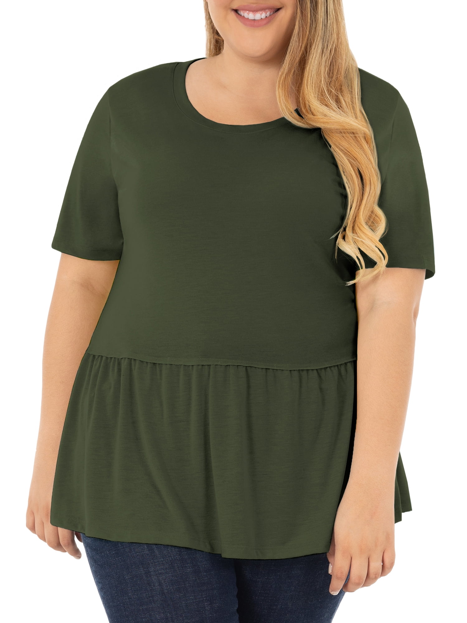 Wright's Women's Plus Size Short Sleeve Crew Neck Classic Peplum Top/Blouse, 1X-4X