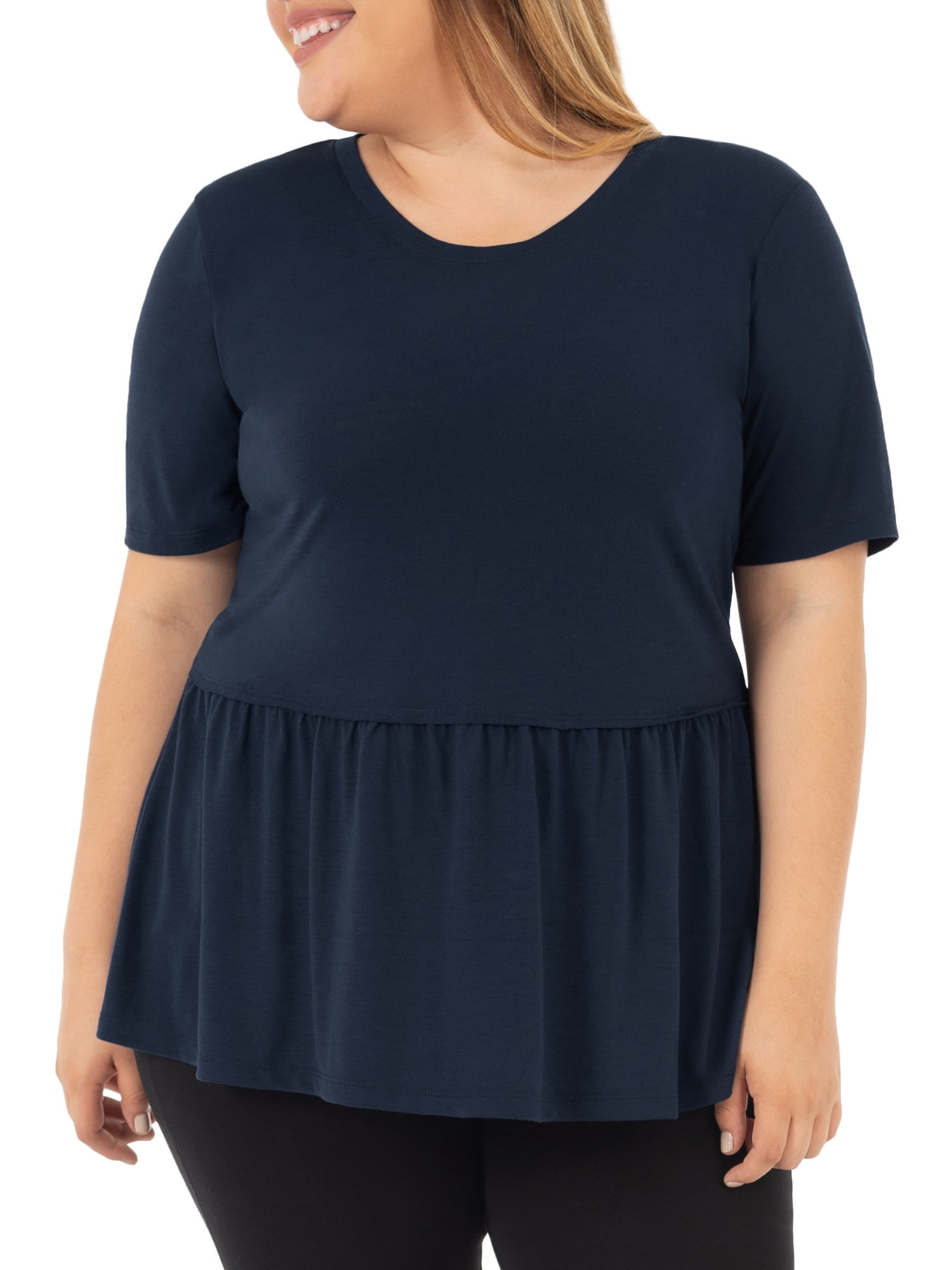 Wright's Women's Plus Size Short Sleeve Crew Neck Classic Peplum Top/Blouse, 1X-4X