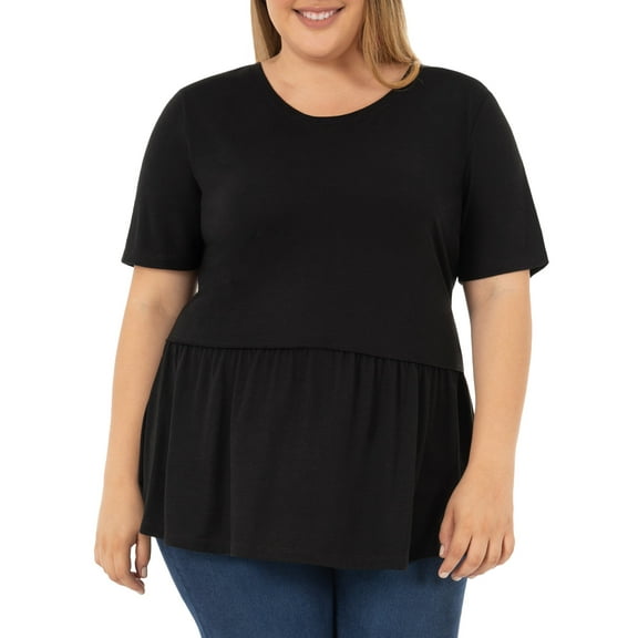Wright's Women's Plus Size Short Sleeve Crew Neck Classic Peplum Top/Blouse, 1X-4X
