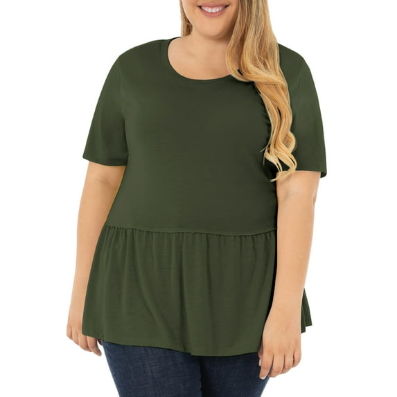 Wright's Women's Plus Size Short Sleeve Crew Neck Classic Peplum Top/Blouse, 1X-4X