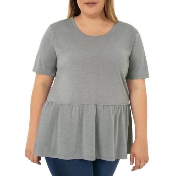 Wright's Women's Plus Size Short Sleeve Crew Neck Classic Peplum Top/Blouse, 1X-4X