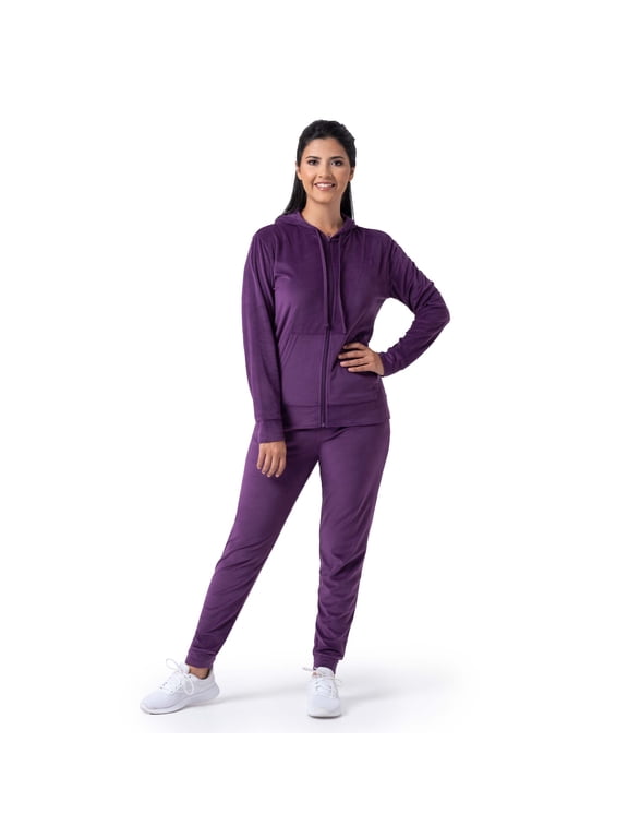 Women's Plush Velour Hoodie & Jogger Tracksuit Set, S-4X