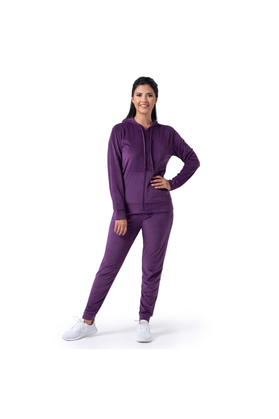 Women's Plush Velour Hoodie & Jogger Tracksuit Set, S-4X