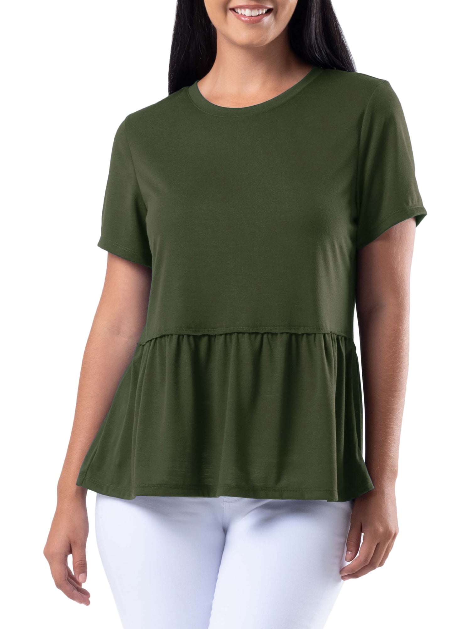 Wright's Womens Short Sleeve Peplum Waist Top