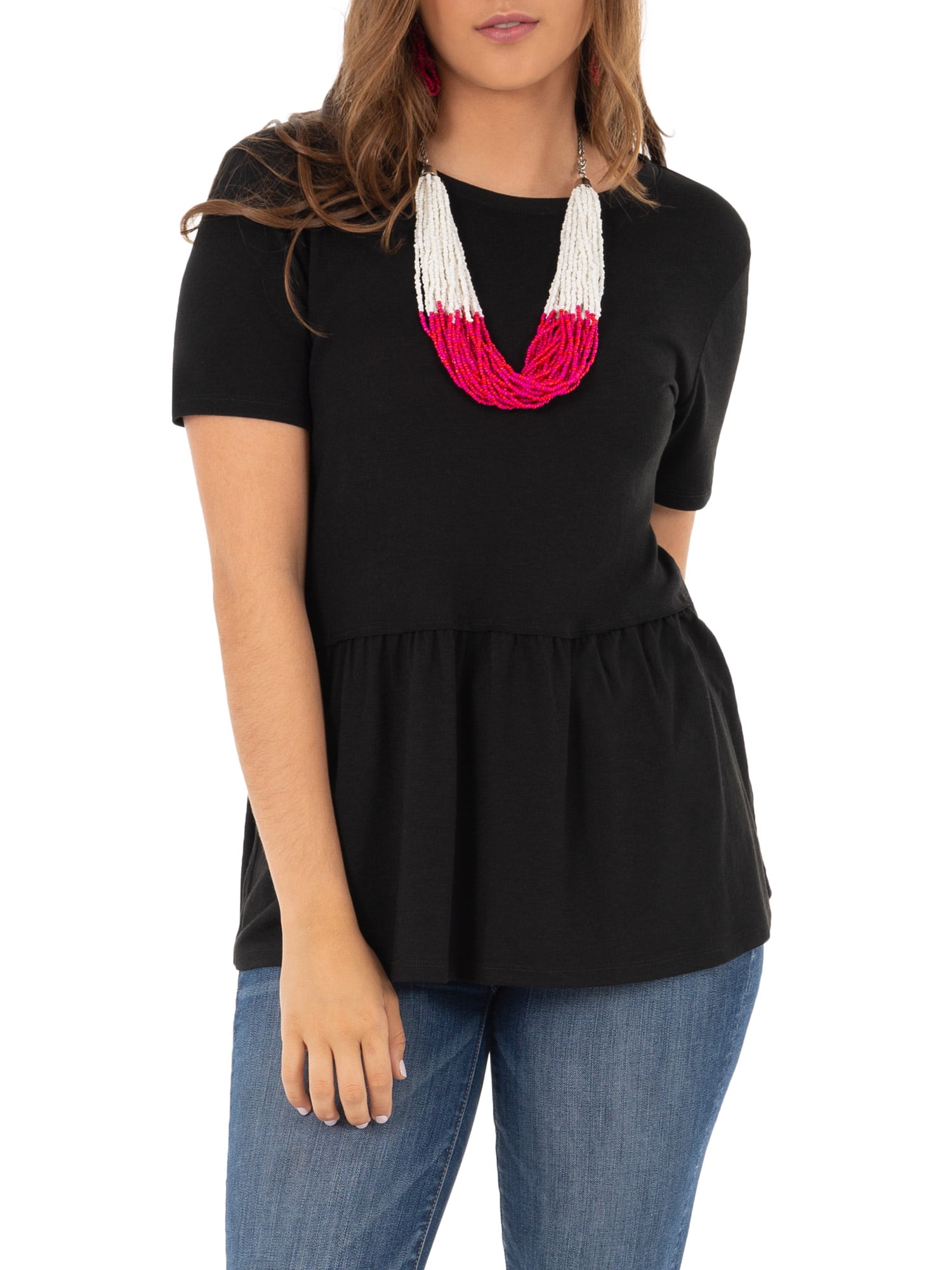 Wright's Womens Short Sleeve Peplum Waist Top