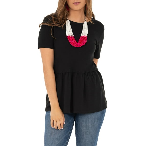 Wright's Womens Short Sleeve Peplum Waist Top