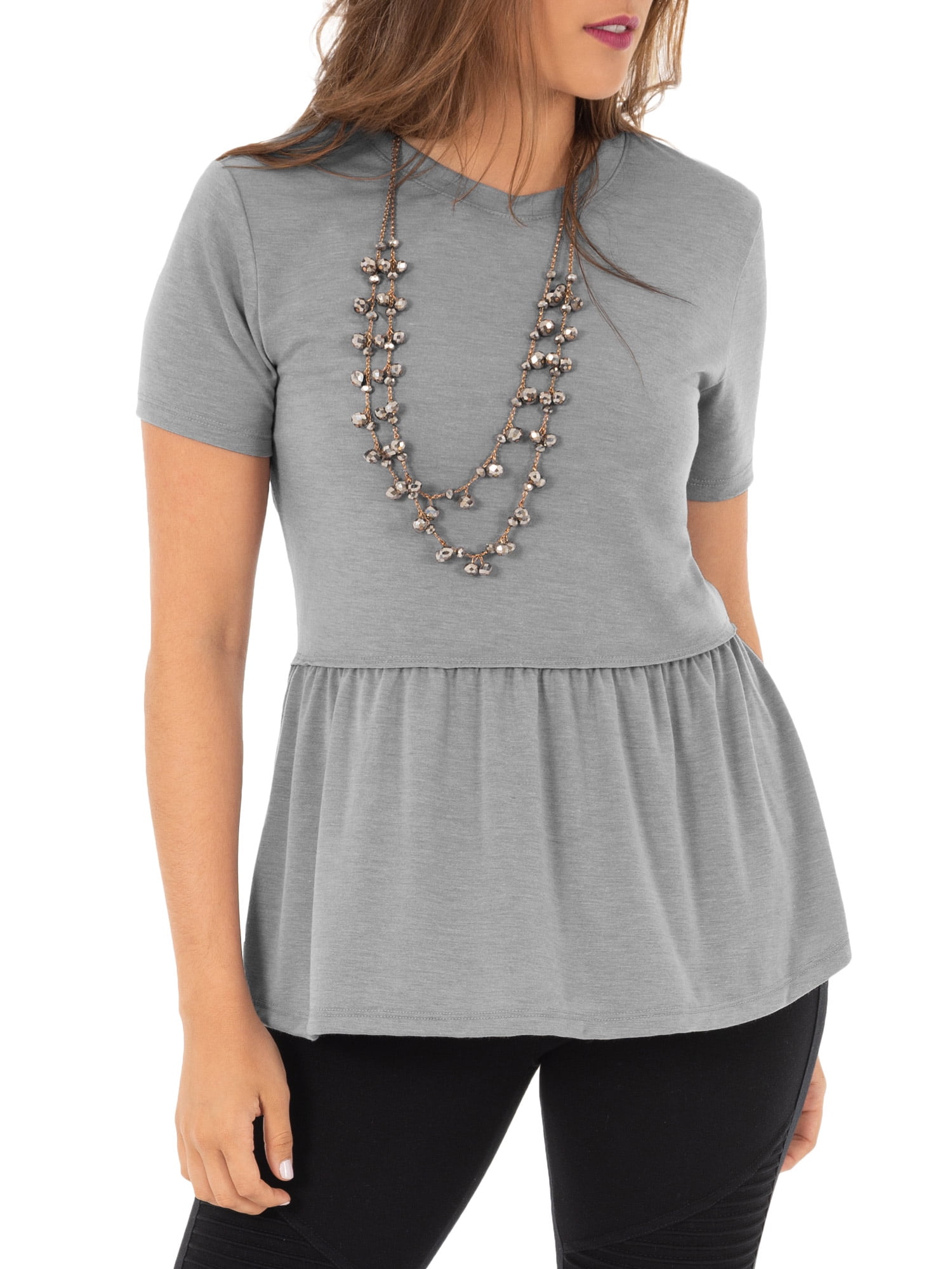 Wright's Womens Short Sleeve Peplum Waist Top