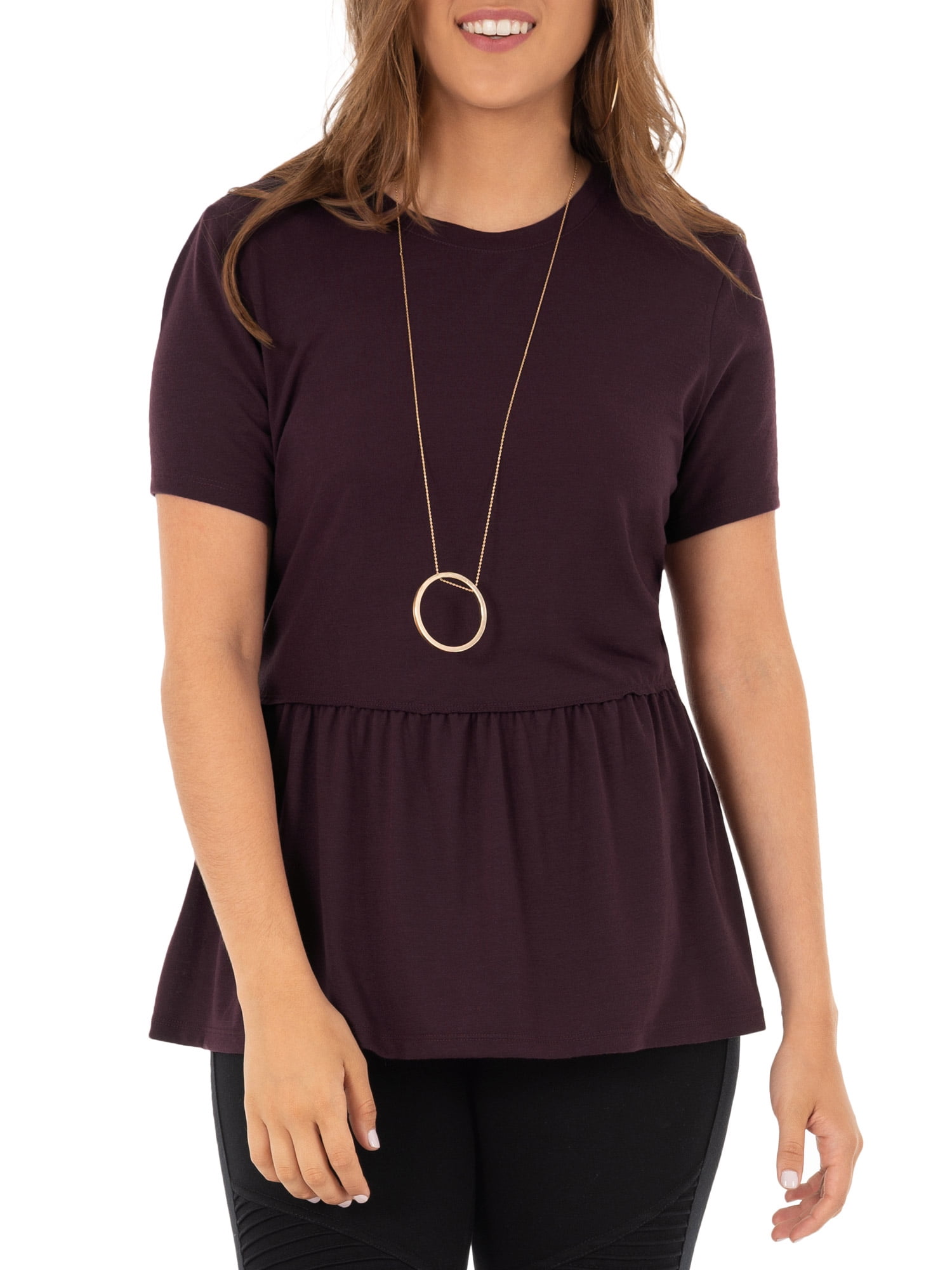 Wright's Womens Short Sleeve Peplum Waist Top
