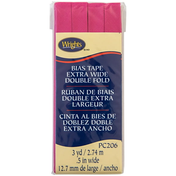 Wrights 1/2" Bright Pink Extra Wide Double Fold Bias Tape, 3 yd