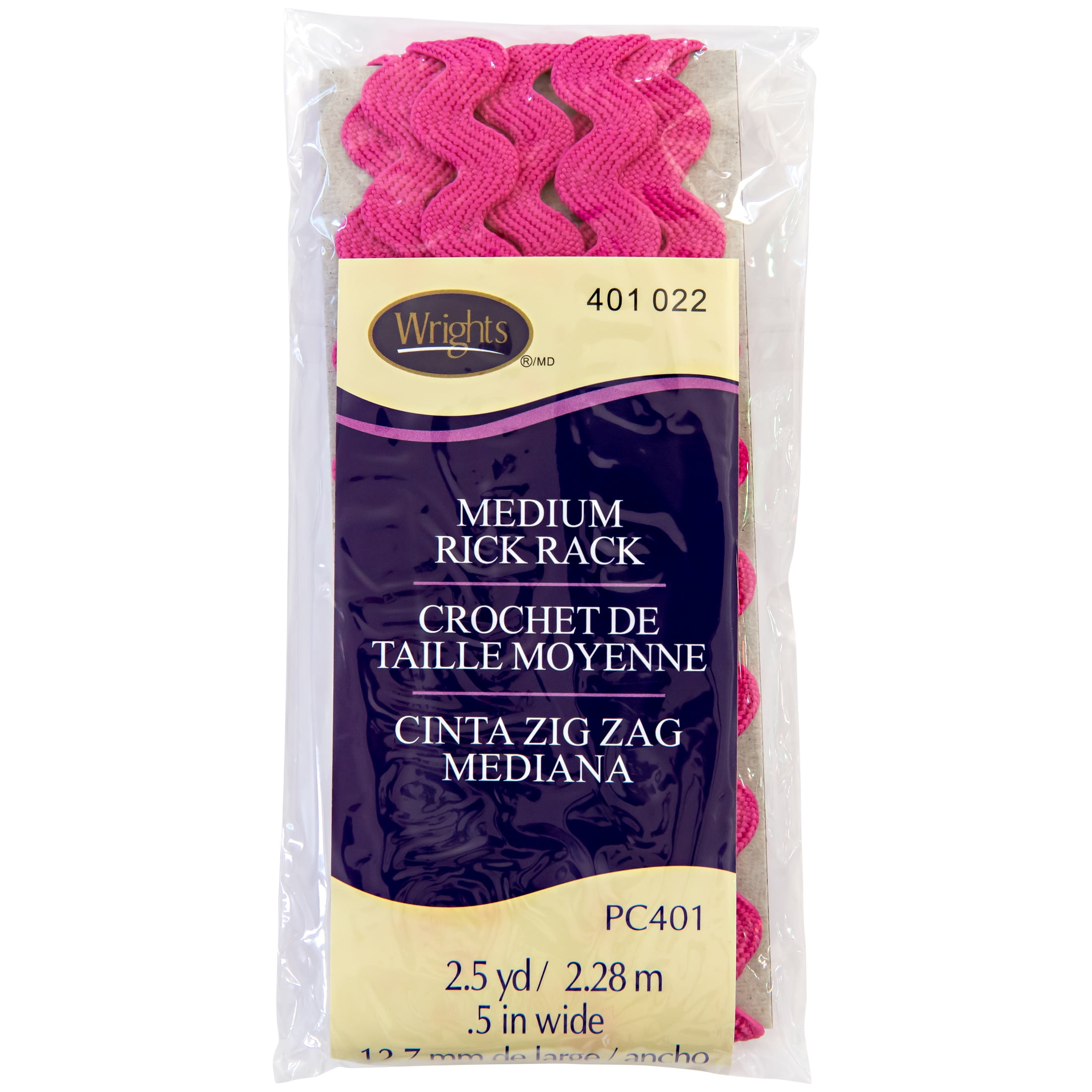 Wrights 1/2" Bright Pink Medium Rick Rack, 2.5 yd Sewing Trim