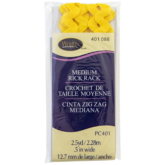 Wrights 1/2" Canary Medium Rick Rack, 2.5 yd